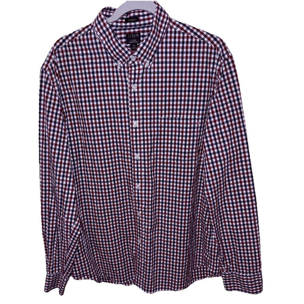 J.Crew Button Down Shirt Men's XL Long Sleeve Red White Blue Plaid Collar Pocket